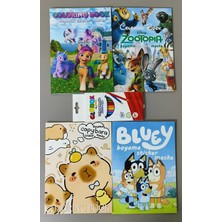 Ada Çanta Kırtasiye 4 Adet Stickerli Karakter Figürlü Boyama Kitabı ve 12 Li Kuru Boya Kalemi AD2434