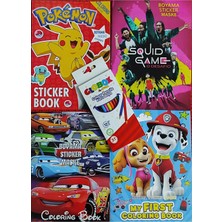 Ada Çanta Kırtasiye 4 Adet Stickerli Karakter Figürlü Boyama Kitabı 12 Li Kuru Boya Kalemi NA9000364454