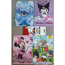 Ada Çanta Kırtasiye 4 Adet Stickerli Karakter Figürlü Boyama Kitabı ve 12 Li Kuru Boya Kalemi AD10011