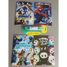 Ada Çanta Kırtasiye 4 Adet Stickerli Karakter Figürlü Boyama Kitabı ve 12 Li Adel Tüp Kuruboya Kalemi DD016