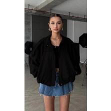 Rowsmen Oversıze Kadın Siyah Süet Ceket Trend Bomber Süet Ceket