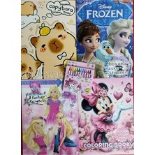 Ada Çanta Kırtasiye 4 Adet Stickerli Karakter Figürlü Boyama Kitabı 12 Li Pastel Boya Kalemi AD50722