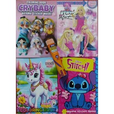 Ada Çanta Kırtasiye 4 Adet Stickerli Karakter Figürlü Boyama Kitabı ve 12 Li Tüp Kuruboya HY894327