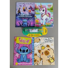 Ada Çanta Kırtasiye 4 Adet Stickerli Karakter Figürlü Boyama Kitabı ve 12 Li Adel Tüp Kuruboya Kalemi AB06