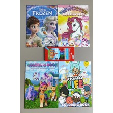 Ada Çanta Kırtasiye 4 Adet Stickerli Karakter Figürlü Boyama Kitabı ve 12'li F.c. Kuru Boya Kalemi AD200335