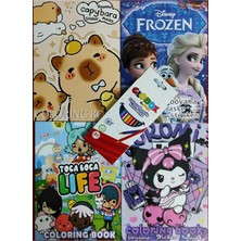 Ada Çanta Kırtasiye 4 Adet Stickerli Karakter Figürlü Boyama Kitabı 12 Li Kuru Boya Kalemi AD501603