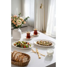 Porsima 4453 Yonca Porselen Platin Fileli Kayık Tabak Seti - Oval Kahvaltılık Sunumluk Seti 25CM