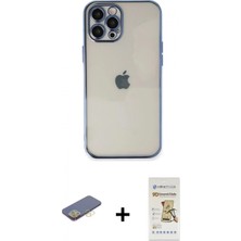 Pileli Store Pilelistore™ iPhone 12 Pro Max Kılıf Vadi Minimal - Siyah Mat Seramik Nano Ekran Koruyucu + Renkli Kamera Lens Koruma Cam - Sı