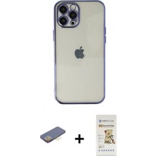 Pileli Store Pilelistore™ iPhone 12 Pro Max Kılıf Vadi Minimal - Siyah Mat Seramik Nano Ekran Koruyucu + Renkli Kamera Lens Koruma Cam - Sı