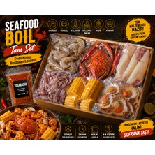 Sushi Pazarı Seafood Boil Tam Set (8-10 Kişilik) | Karides, Yengeç, Kerevit, Kalamar, Midye, Mısır + Togarashi Baharat | Evde Restoran Lezzeti