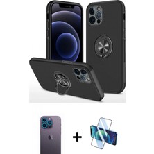 Pileli Store Pilelistore™ iPhone 12 Pro Max Kılıf Odak Form Prime - Siyah 3D Antistatik Cam Ekran Koruyucu + Neon Fosforlu Kamera Lens - Mı
