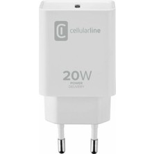 Cellularline 20W Hızlı Şarj Adaptörü Beyaz Ev Şarjı iPhone Uyumlu Güç Adaptörü