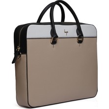 Beyaz Çanta BYZ-233 Bej/Beyaz/Siyah Suni Deri Kadın Evrak Çantası 39x30x6,5 cm Şık ve Ergonomik Tasarım