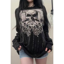 Köstebek Siyah Tribal Skulls Gotik Y2K Unisex Sweatshirt