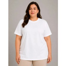 Nidam Butik Battal Big Size Basic Tişört Bisiklet Yaka Rahat Kalıp T-Shirt - Beyaz