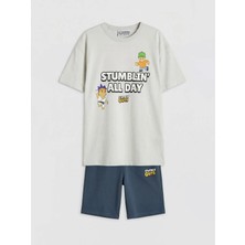 LC Waikiki Lcw Kids Bej Stumble Guys Baskılı Erkek Çocuk Tişört ve Şort