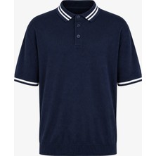 Trender Düğmeli Beyaz-Lacivert Erkek Polo Yaka T-Shirt 17351
