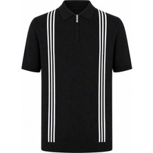 Trender Yarım Fermuarlı Siyah - Beyaz Erkek Polo Yaka T-Shirt 17439