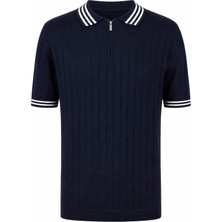 Trender Yarım Fermuarlı Beyaz-Lacivert Erkek Polo Yaka T-Shirt 17434