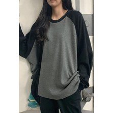 Köstebek Siyah Raglan Kollu Antrasit Basic Y2K Unisex Sweatshirt
