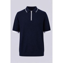 Trender Yarım Fermuarlı Beyaz-Lacivert Erkek Polo Yaka T-Shirt 17354