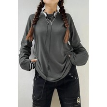 Köstebek Düz Füme Ince Kumaş Oversize Unisex Sweatshirt