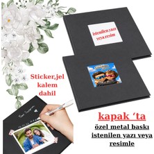 Best Hediye 10 Adet 10X15 Resim+Polabook® Ön Kapak Metal Baskılı Siyah Anı Defteri(Baskı+Albüm+Sticker+Jel Kalem)