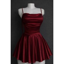 Köstebek Bordo Saten Drape Detaylı Ip Askılı Elbise