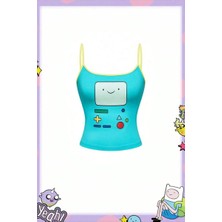 Köstebek Mavi Adventure Time Bmo Y2K Askılı Crop