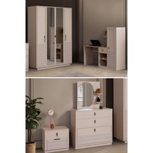 Setay Vela Genç Odası Takımı - 4 Kapaklı Aynalı Dolap, Çalışma Masası, Şifonyer, Komodin