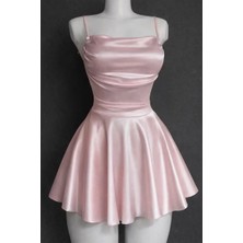 Köstebek Pembe Saten Drape Detaylı Ip Askılı Elbise