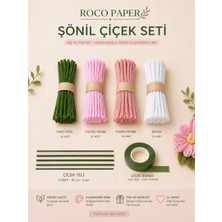 Roco Paper Co. Şönil Çiçek Yapım SETI-100LÜ, Şönil Tel, Çiçek Teli ve Bant Kiti (Beyaz, Pembe, Pudra, Haki Yeşil)