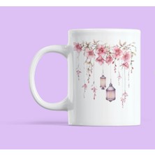 Nino Store Çiçek ve Fener Desenli Vintage Floral Tasarımlı Porselen Kahve 300 ml Kupa Bardak