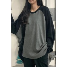 Köstebek Siyah Raglan Kollu Antrasit Basic Oversize Unisex Uzun Kollu