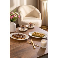 Porsima 4457 Burçak Porselen Altın Fileli Kayık Tabak Seti - Oval Kahvaltılık Sunumluk Seti 25CM