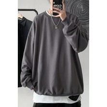 Köstebek Düz Füme Orta Kalınlıkta Kumaş Oversize Unisex Sweatshirt