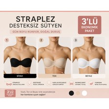 NBB 3’lü Straplez Desteksiz Sütyen Ekonomik Paket – Siyah Ten Beyaz