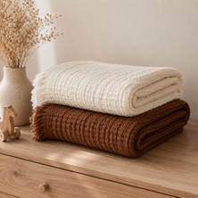 Heianmono 4 Katlı Krem Rengi ve Kahverengi %100 Pamuk 2'li  Müslin Saçaklı Bebek Battaniye (90X110 Cm)