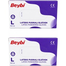 Beybi Lateks Pudralı L Beden Muayene Eldiven 100 'lü (2 Paket)