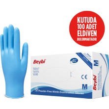 Beybi Eldiven Pudrasız Nitril Tek Kullanımlık Muayene Mavi 100'LÜK Kutu