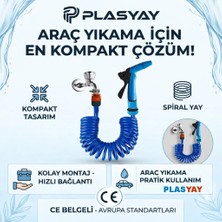 Plasyay Spiral Veranda Araç Yıkama Hortumu ve Iki Fonksiyonlu Tetikli ve Siboblu Başlık Seti 2 Metre Mavi