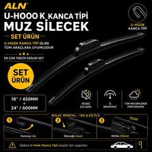 ALN Muz Silecek Seti - Ön Takım(2li) & U-Hook Kanca Tipi Tüm Araçlarla Uyumlu - 18 (450MM) & 24 (600MM)