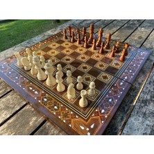 Megame Lüx Ahşap Tavla ve Satranç Seti 51cm x 50cm Hediyelik Ürün, Dayanıklı MDF Malzeme