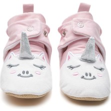 First Step Unicorn Kız Çocuk Kaydırmaz Tabanlı Pamuk Astarlı Pembe Çıtçıtlı Panduf