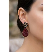 Petek Aksesuar Damla Taşlı Çiçek Sallantılı Küpe 5 Cm.