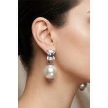 Petek Aksesuar Kristal Taşlı Inci Küpe 5 Cm.