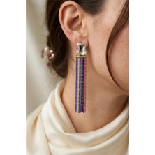 Petek Aksesuar Uzun Saçaklı Taşlı Modern Küpe 10 Cm.