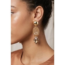 Petek Aksesuar Damla Taşlı Kades Kristal Abartı Modern Küpe 9 Cm.