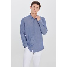 Altınyıldız Classics Erkek Lacivert Pamuklu Slim Fit Dar Kesim Düğmeli Yaka Örme Gömlek