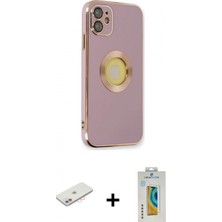 Marsilyan™- iPhone 12 Kılıf Iz Form Serisi - Siyah Polymer Nano Ekran Koruyucu + Renkli Kamera Lens Koruma Cam - Pe